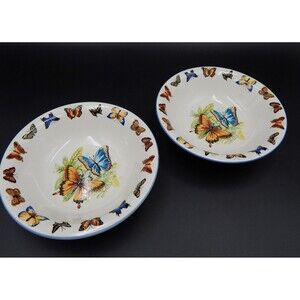 Tabletops Unlimited Butterflies 8-1/2 Inch Soup Pasta Salad Bowl Set of 2